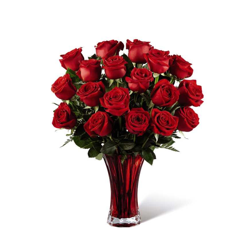 17-V3R Bouquet de roses rouge dans un vase rouge 