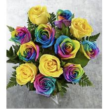 BD18 Temps de célébrer, bouquet de roses arc-en-ciel (sans  vase)